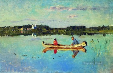Isaac Ilich Levitan Painting - en el lago pescadores Isaac Levitan